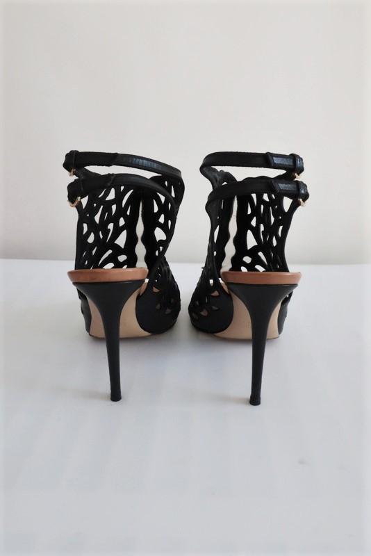 Valentino Rose Laser-Cut Slingback Booties Black Leather Size 39 Peep Toe Heel     15 > available at CelebrityOwned.com img_6