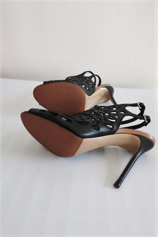 Valentino Rose Laser-Cut Slingback Booties Black Leather Size 39 Peep Toe Heel     15 > available at CelebrityOwned.com img_8