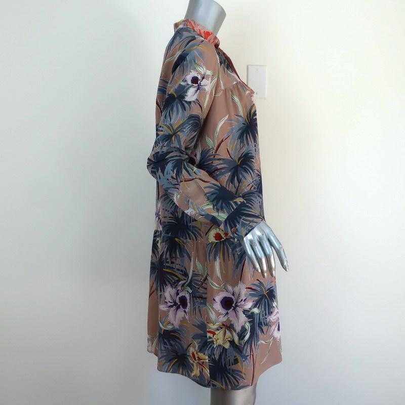 Valentino Tie Neck Dress Brown Floral Print Silk Size 8 Long Sleeve Mini available at CelebrityOwned.com img_4