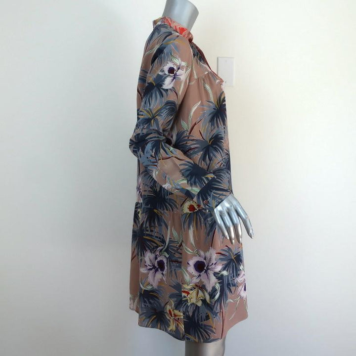 Valentino Tie Neck Dress Brown Floral Print Silk Size 8 Long Sleeve Mini available at CelebrityOwned.com img_4