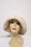 Valeur Mad Factory Floppy Hat Ivory Crochet Knit with Brown Leather Tie available at CelebrityOwned.com img_1