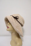 Valeur Mad Factory Floppy Hat Ivory Crochet Knit with Brown Leather Tie available at CelebrityOwned.com img_2