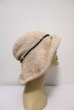 Valeur Mad Factory Floppy Hat Ivory Crochet Knit with Brown Leather Tie available at CelebrityOwned.com img_3