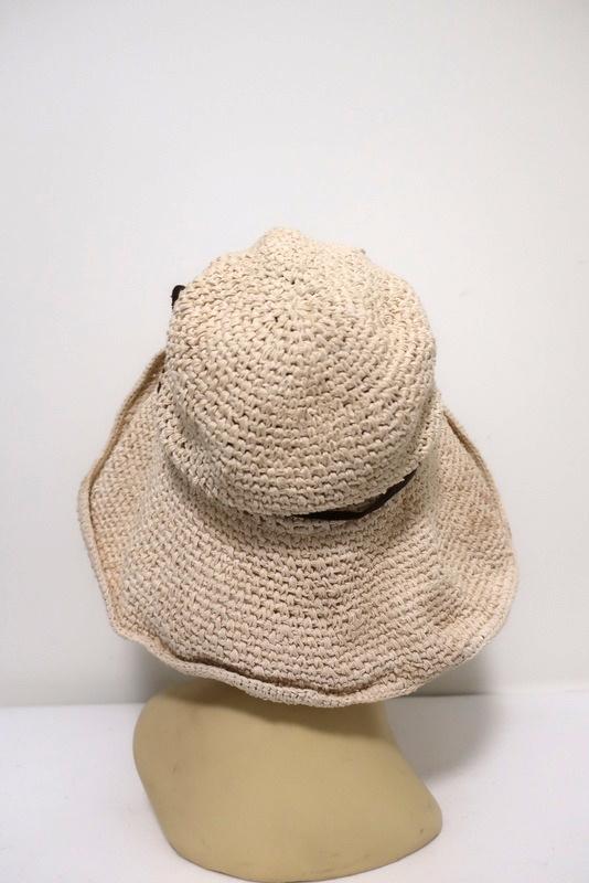 Valeur Mad Factory Floppy Hat Ivory Crochet Knit with Brown Leather Tie available at CelebrityOwned.com img_4