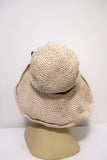 Valeur Mad Factory Floppy Hat Ivory Crochet Knit with Brown Leather Tie available at CelebrityOwned.com img_4