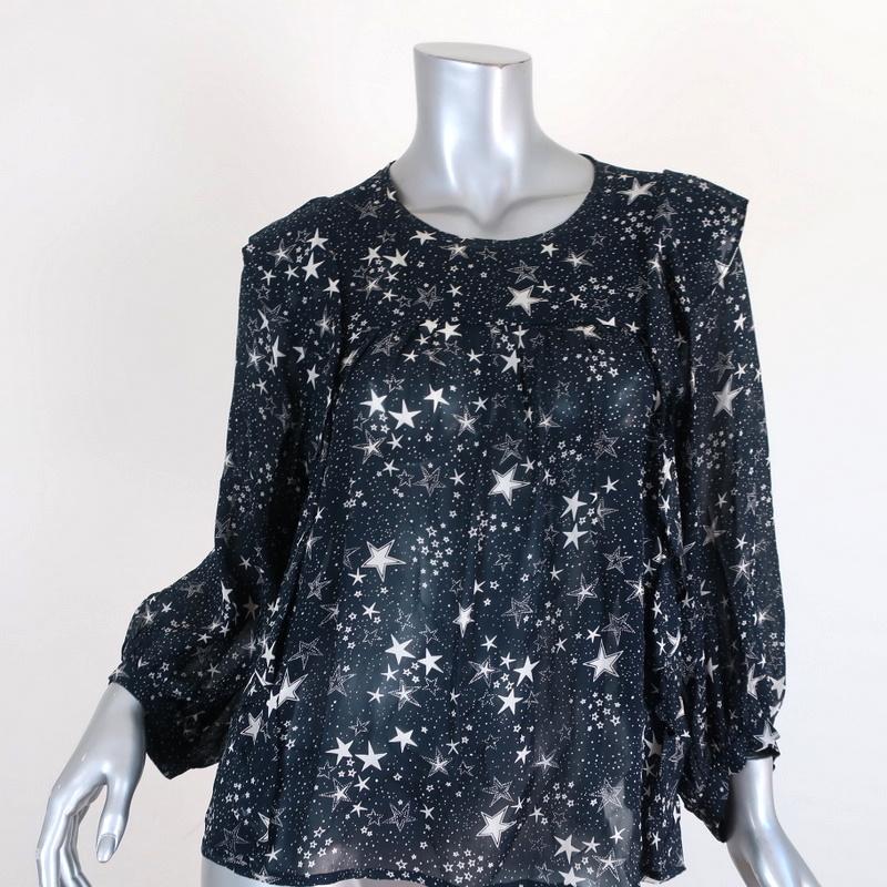 Velvet by Graham &amp; Spencer Top Ann Teal Ruffled Star Print Georgette Size Small available at CelebrityOwned.com img_1