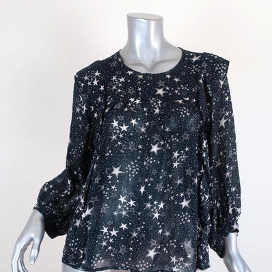 Velvet by Graham & Spencer Top Ann Teal Ruffled Star Print Georgette Size Small available at CelebrityOwned.com img_1