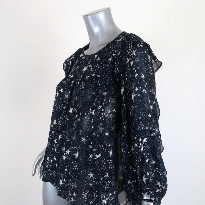 Velvet by Graham &amp; Spencer Top Ann Teal Ruffled Star Print Georgette Size Small available at CelebrityOwned.com img_2