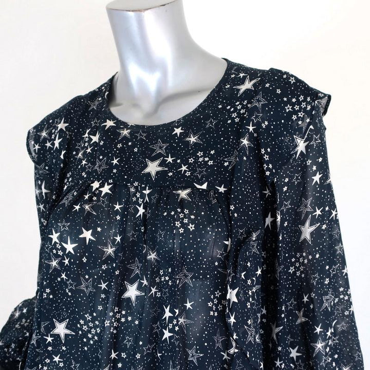 Velvet by Graham &amp; Spencer Top Ann Teal Ruffled Star Print Georgette Size Small available at CelebrityOwned.com img_3