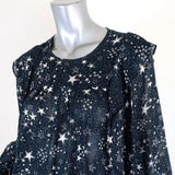 Velvet by Graham & Spencer Top Ann Teal Ruffled Star Print Georgette Size Small available at CelebrityOwned.com img_3