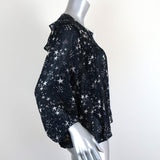 Velvet by Graham & Spencer Top Ann Teal Ruffled Star Print Georgette Size Small available at CelebrityOwned.com img_4