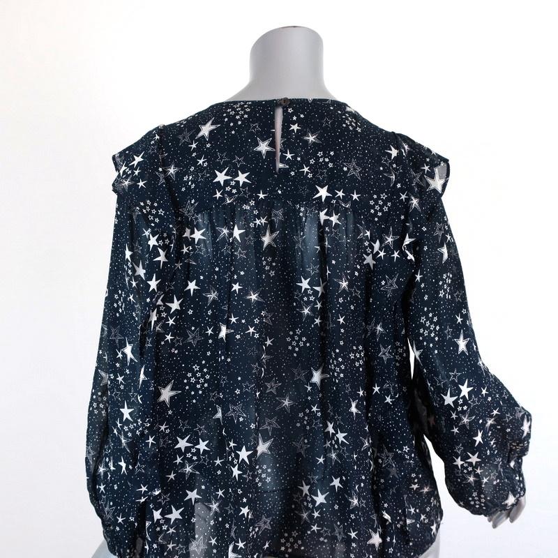 Velvet by Graham &amp; Spencer Top Ann Teal Ruffled Star Print Georgette Size Small available at CelebrityOwned.com img_5