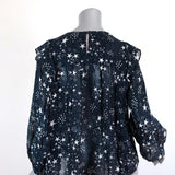 Velvet by Graham & Spencer Top Ann Teal Ruffled Star Print Georgette Size Small available at CelebrityOwned.com img_5