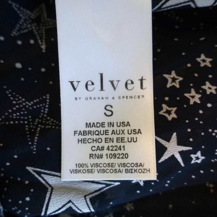 Velvet by Graham &amp; Spencer Top Ann Teal Ruffled Star Print Georgette Size Small available at CelebrityOwned.com img_7