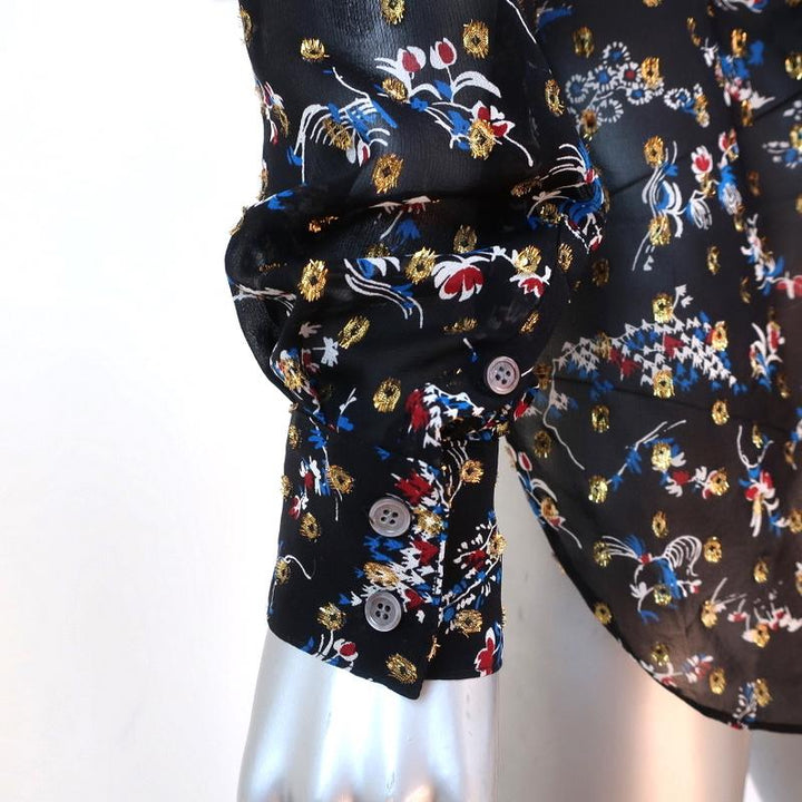 Veronica Beard Blouse Dazed Black Metallic Floral Print Size 2 Long Sleeve Shirt available at CelebrityOwned.com img_6