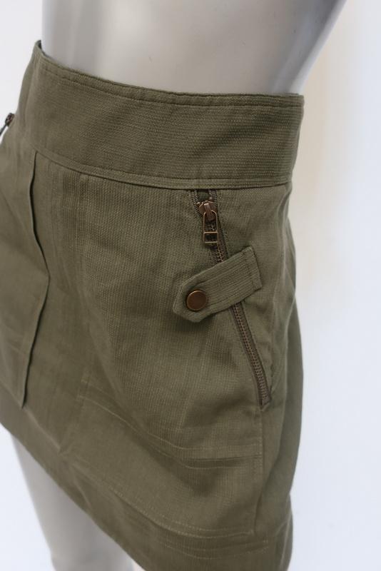 Veronica Beard Crandon Cargo Mini Skirt Army Green Linen-Blend Size 0 available at CelebrityOwned.com img_3