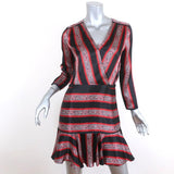 Veronica Beard Flounce Mini Dress Ivy Black/Red Striped Silk Satin Size 2 available at CelebrityOwned.com img_1