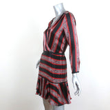 Veronica Beard Flounce Mini Dress Ivy Black/Red Striped Silk Satin Size 2 available at CelebrityOwned.com img_2