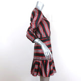 Veronica Beard Flounce Mini Dress Ivy Black/Red Striped Silk Satin Size 2 available at CelebrityOwned.com img_3