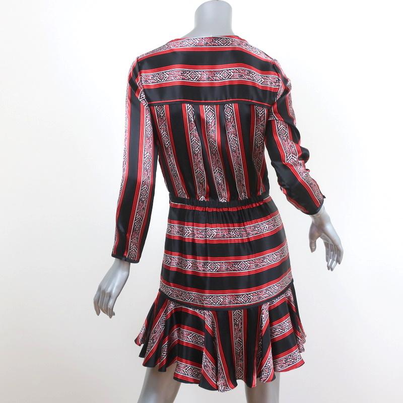 Veronica Beard Flounce Mini Dress Ivy Black/Red Striped Silk Satin Size 2 available at CelebrityOwned.com img_4