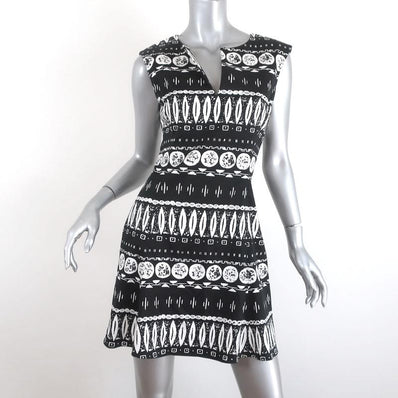 Veronica Beard Mini Dress Black/White Block Print Stretch Cotton Size 4 available at CelebrityOwned.com img_1