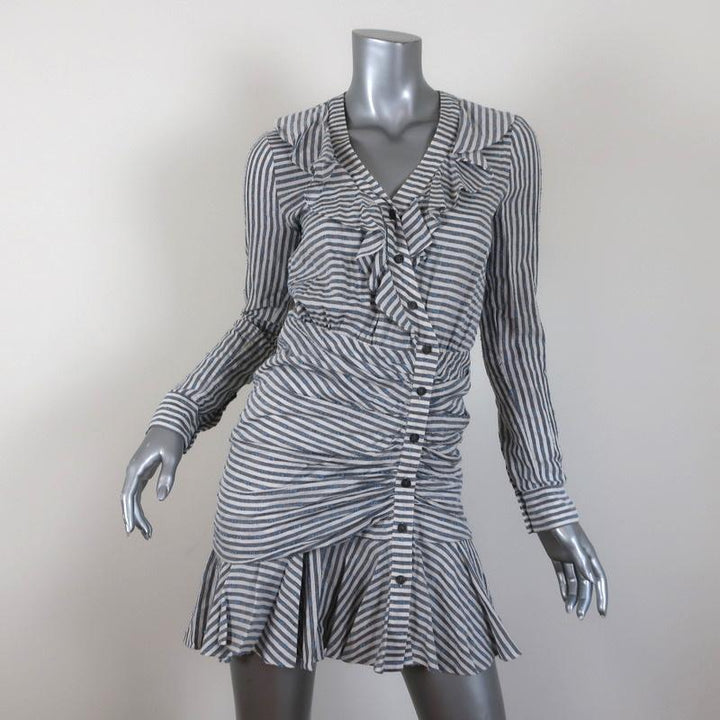 Veronica Beard Mini Dress Kai Cream/Blue Striped Ruffle Cotton-Blend Size 0 available at CelebrityOwned.com img_1