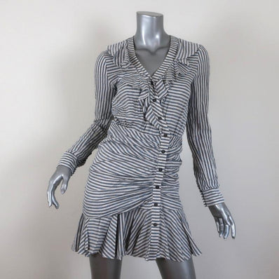 Veronica Beard Mini Dress Kai Cream/Blue Striped Ruffle Cotton-Blend Size 0 available at CelebrityOwned.com img_1