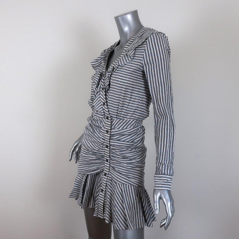 Veronica Beard Mini Dress Kai Cream/Blue Striped Ruffle Cotton-Blend Size 0 available at CelebrityOwned.com img_2