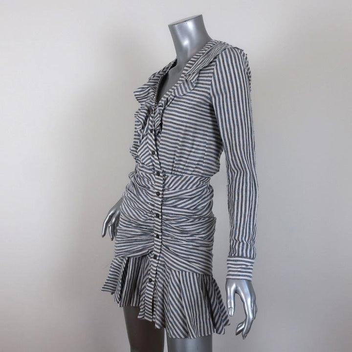 Veronica Beard Mini Dress Kai Cream/Blue Striped Ruffle Cotton-Blend Size 0 available at CelebrityOwned.com img_2