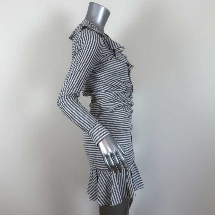 Veronica Beard Mini Dress Kai Cream/Blue Striped Ruffle Cotton-Blend Size 0 available at CelebrityOwned.com img_4