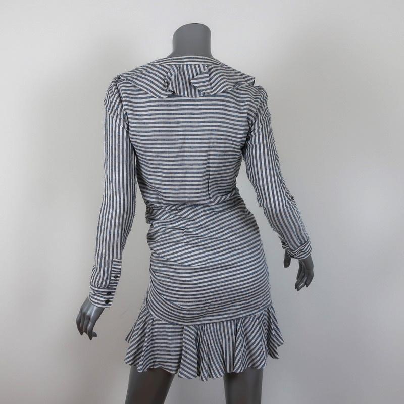 Veronica Beard Mini Dress Kai Cream/Blue Striped Ruffle Cotton-Blend Size 0 available at CelebrityOwned.com img_5