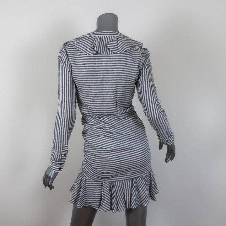 Veronica Beard Mini Dress Kai Cream/Blue Striped Ruffle Cotton-Blend Size 0 available at CelebrityOwned.com img_5