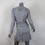 Veronica Beard Mini Dress Kai Cream/Blue Striped Ruffle Cotton-Blend Size 0 available at CelebrityOwned.com img_5