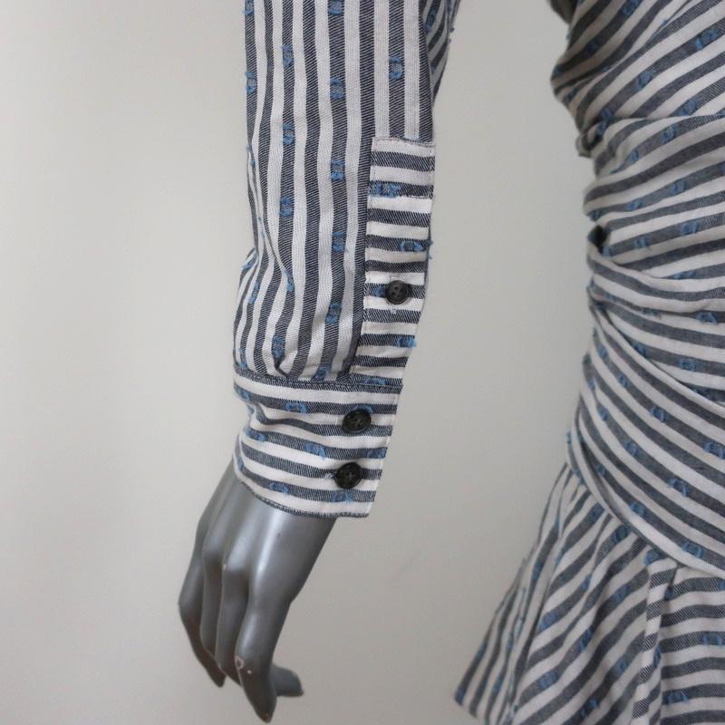 Veronica Beard Mini Dress Kai Cream/Blue Striped Ruffle Cotton-Blend Size 0 available at CelebrityOwned.com img_6
