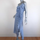 Veronica Beard Ruched Midi Dress Blue/White Floral Print Ruffled Silk Size 2 available at CelebrityOwned.com img_2