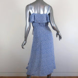 Veronica Beard Ruched Midi Dress Blue/White Floral Print Ruffled Silk Size 2 available at CelebrityOwned.com img_5