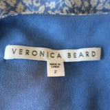 Veronica Beard Ruched Midi Dress Blue/White Floral Print Ruffled Silk Size 2 available at CelebrityOwned.com img_6