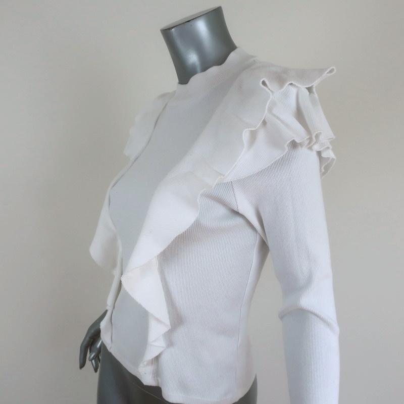 Veronica Beard Ruffle Top Dawson White Ribbed Jersey Size Medium Long Sleeve available at CelebrityOwned.com img_2