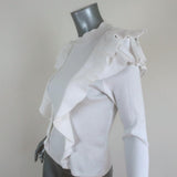 Veronica Beard Ruffle Top Dawson White Ribbed Jersey Size Medium Long Sleeve available at CelebrityOwned.com img_2