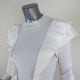 Veronica Beard Ruffle Top Dawson White Ribbed Jersey Size Medium Long Sleeve available at CelebrityOwned.com img_3