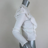 Veronica Beard Ruffle Top Dawson White Ribbed Jersey Size Medium Long Sleeve available at CelebrityOwned.com img_4