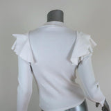 Veronica Beard Ruffle Top Dawson White Ribbed Jersey Size Medium Long Sleeve available at CelebrityOwned.com img_5