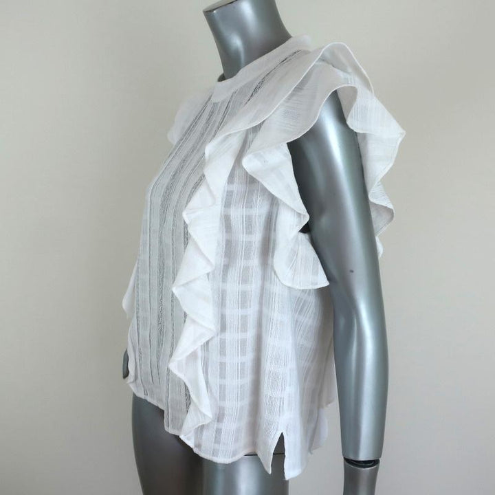 Veronica Beard Sol Ruffle Top White Lace-Trim Cotton Size 10 Cap Sleeve Blouse available at CelebrityOwned.com img_2