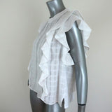 Veronica Beard Sol Ruffle Top White Lace-Trim Cotton Size 10 Cap Sleeve Blouse available at CelebrityOwned.com img_2