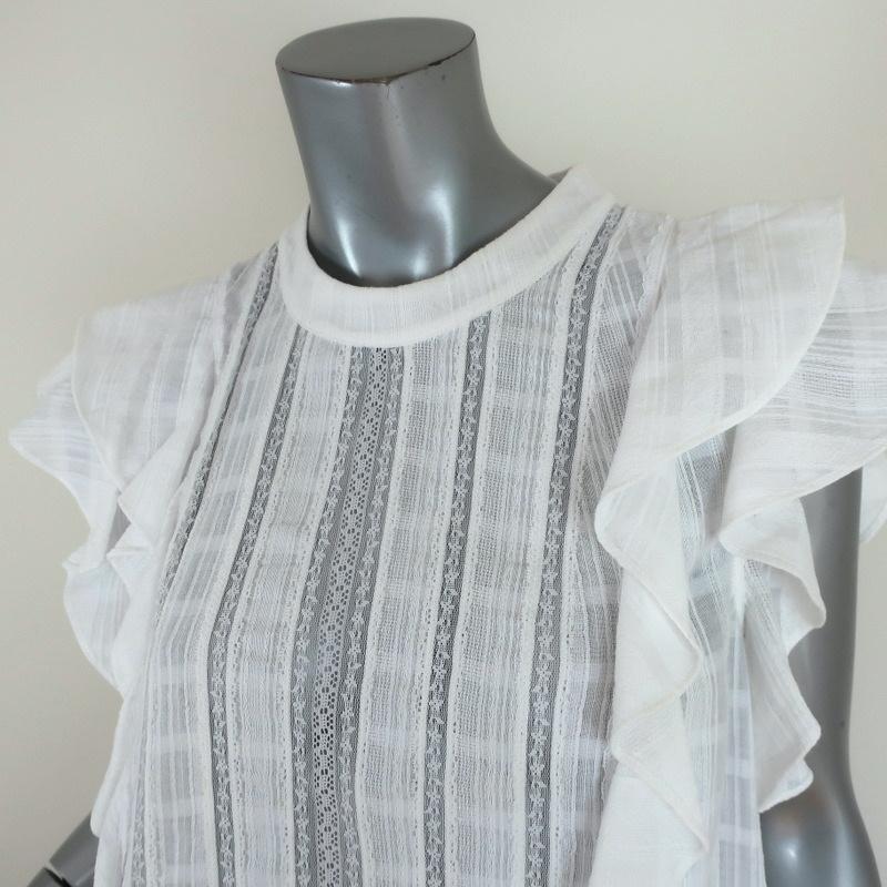Veronica Beard Sol Ruffle Top White Lace-Trim Cotton Size 10 Cap Sleeve Blouse available at CelebrityOwned.com img_3
