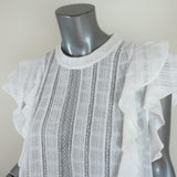 Veronica Beard Sol Ruffle Top White Lace-Trim Cotton Size 10 Cap Sleeve Blouse available at CelebrityOwned.com img_3