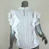 Veronica Beard Sol Ruffle Top White Lace-Trim Cotton Size 10 Cap Sleeve Blouse available at CelebrityOwned.com img_6