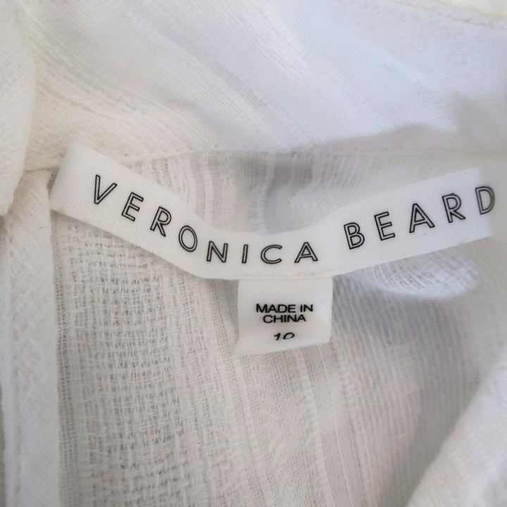 Veronica Beard Sol Ruffle Top White Lace-Trim Cotton Size 10 Cap Sleeve Blouse available at CelebrityOwned.com img_7
