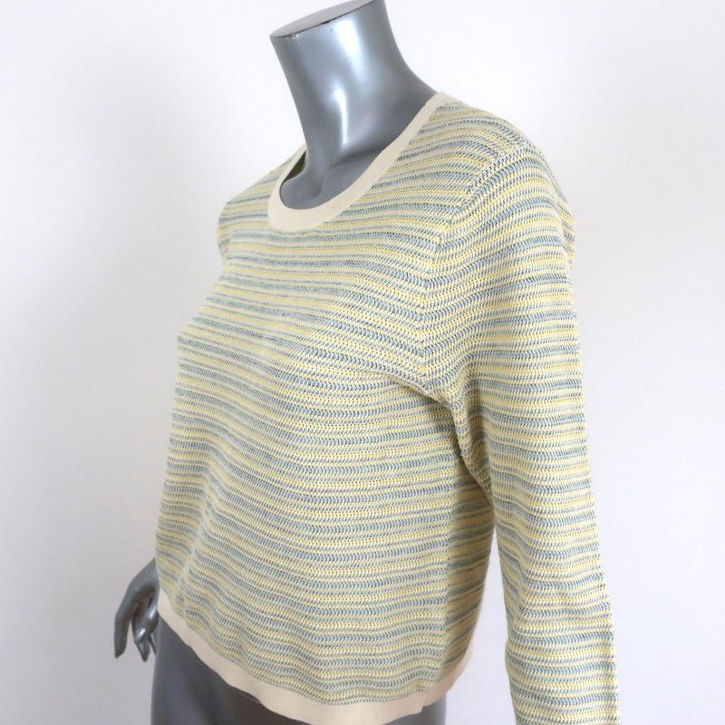 Veronica Beard Sweater Boise Yellow Striped Knit Size Large Crewneck Pullover available at CelebrityOwned.com img_2
