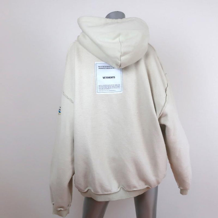 Vetements Inside-Out Shark Hoodie Ecru Size Medium Unisex Sweatshirt available at CelebrityOwned.com img_6